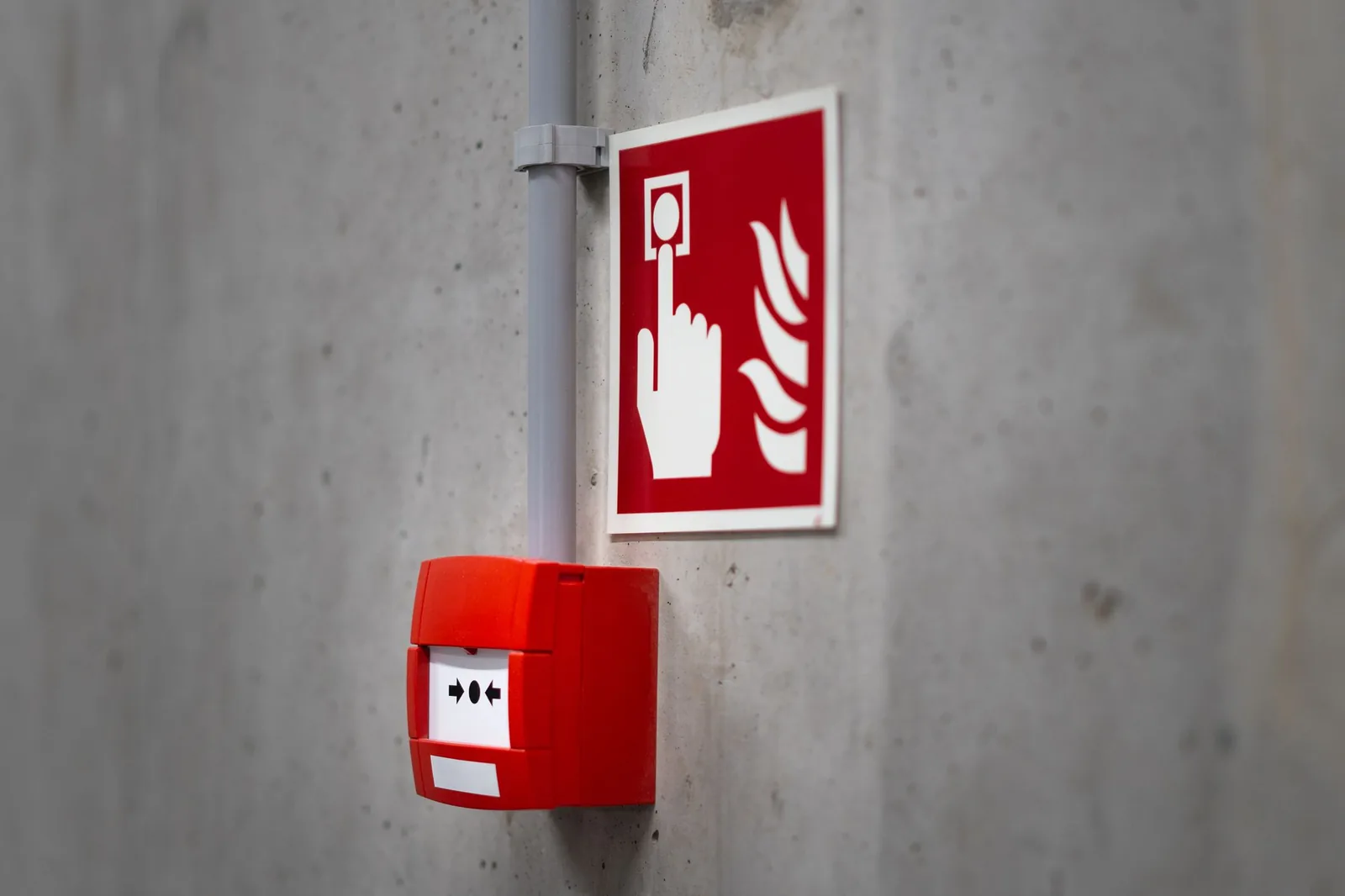 Fire alarm station on a concrete wall