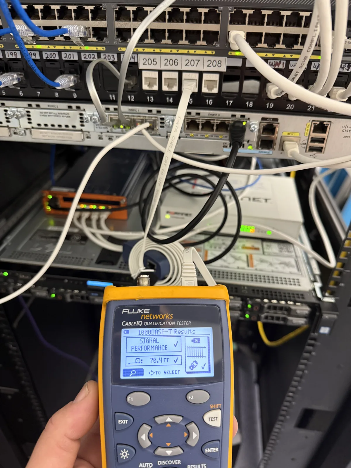 Cable certification tester on a switch