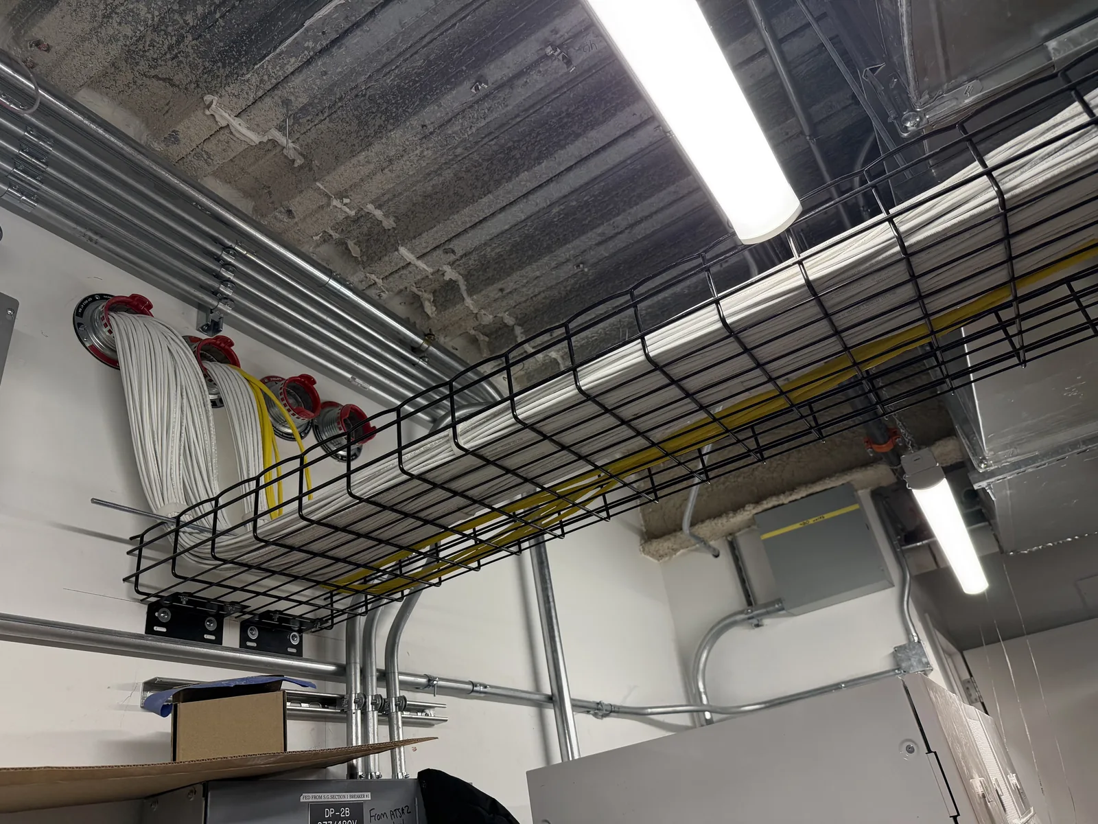 Overhead cable tray with copper runs